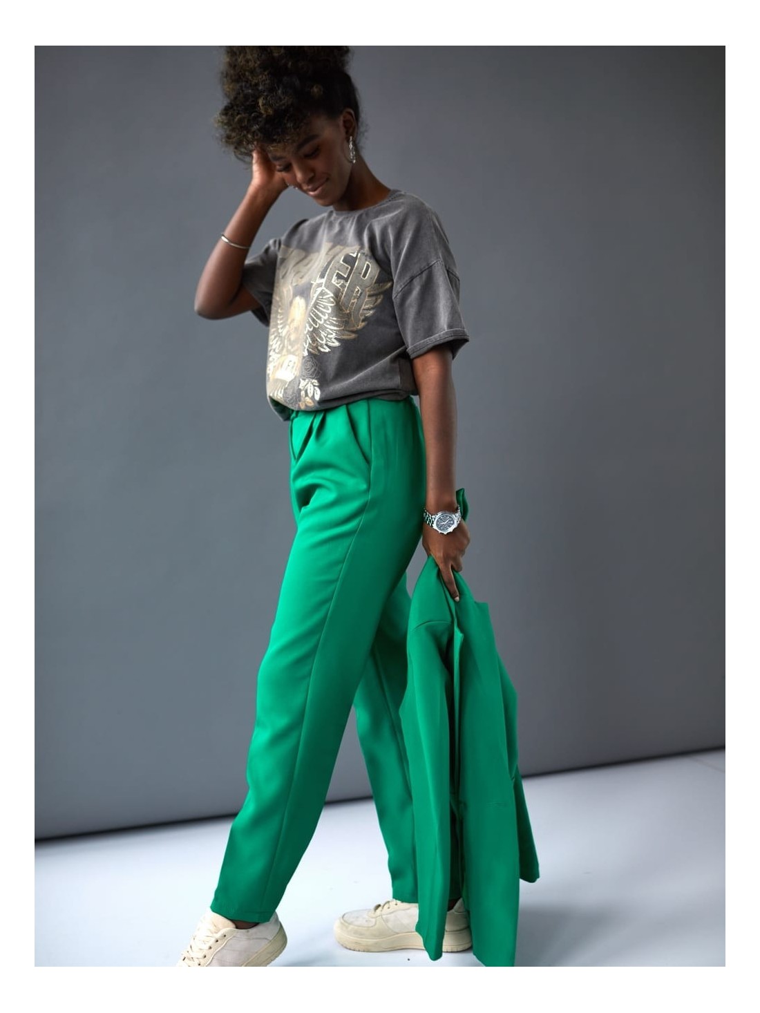 Elegant green cigarette pants with a crease SFMY16767 - Online store - Boutique